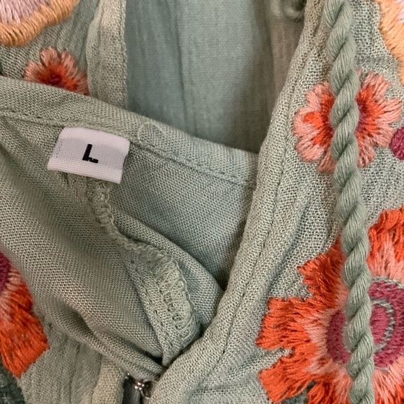 FREE PEOPLE Spell On You Embroidered Mini Dress in Earth Sage Size L - Picture 8 of 13